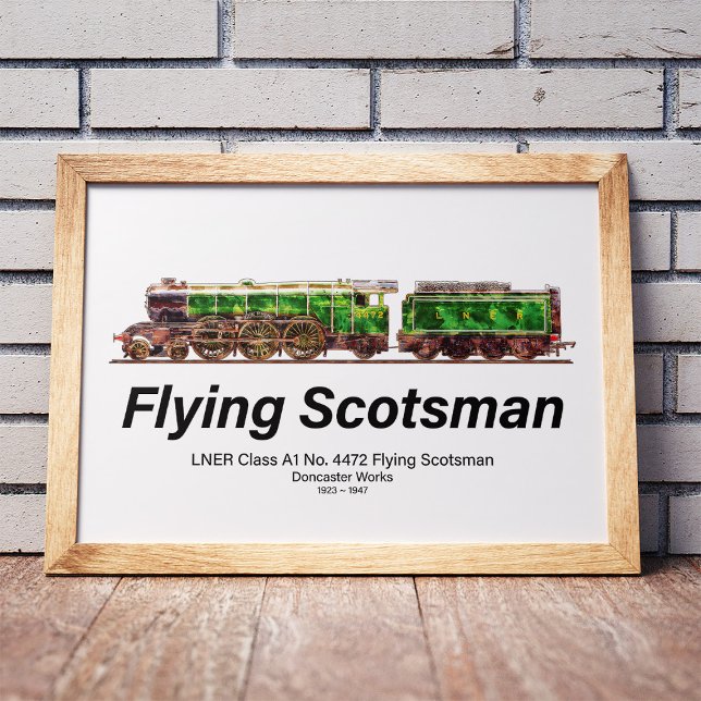 Póster Locomotora de vapor Flying Scotsman inglesa (Flying Scotsman Steam Train English Locomotive. Framed Art)