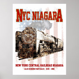 Póster Locomotora de vapor NYC Niagara con bandera estado