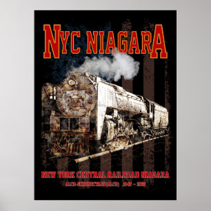 Póster Locomotora de vapor NYC Niagara con bandera estado