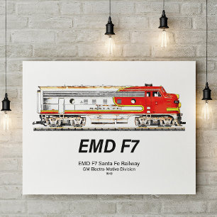 Póster Locomotora diésel EMD F7 Santa Fe Warbonnet.