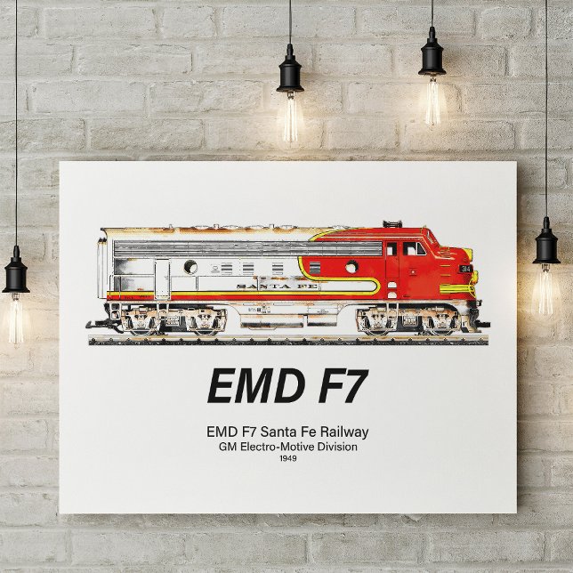 Póster Locomotora diésel EMD F7 Santa Fe Warbonnet. (EMD F7 Santa Fe Warbonnet Diesel Locomotive. Poster)