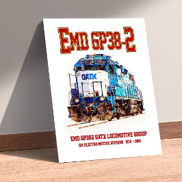 Póster Locomotora diésel EMD GP38-2 azul y blanca de GATX
