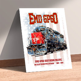 Póster Locomotora diésel EMD GP60 y bandera estadounidens