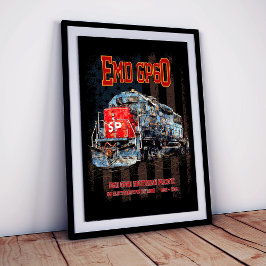 Póster Locomotora diésel EMD GP60 y bandera estadounidens