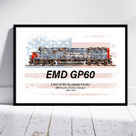 Póster Locomotora diésel EMD GP60 y bandera estadounidens