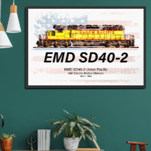 Póster Locomotora diésel EMD SD40-2. Bandera americana