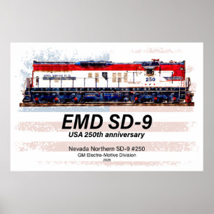 Póster Locomotora EMD SD-9 Librea del 250 Aniversario de