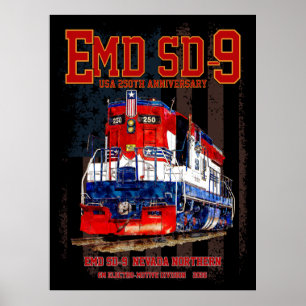 Póster Locomotora EMD SD-9 Librea del 250 Aniversario de
