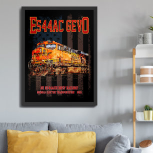 Póster Locomotora GE ES44AC GEVO y bandera estadounidense