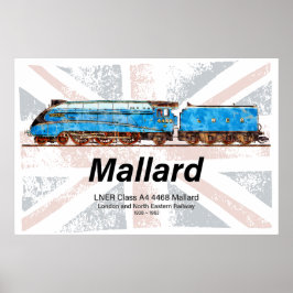 Póster locomotora LNER Clase A4 Mallard con bandera