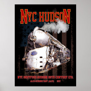 Póster Locomotora NYC Dreyfuss Hudson. Bandera americana