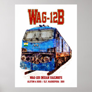 Póster Locomotora WAG-12B. Tren de carga de Indian Railwa