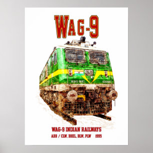 Póster Locomotora WAG-9. Tren de carga de Indian Railways