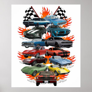 Póster ¡Locura por los coches! Muscle Cars, coches clásic