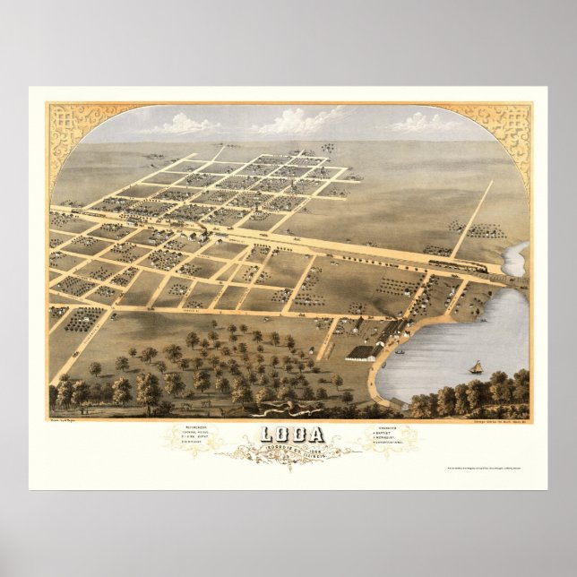 Póster Loda, Mapa Panorámico IL - 1869 (Frente)