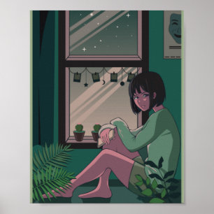 Póster Lofi Anime Art Triste Chica desaparecido