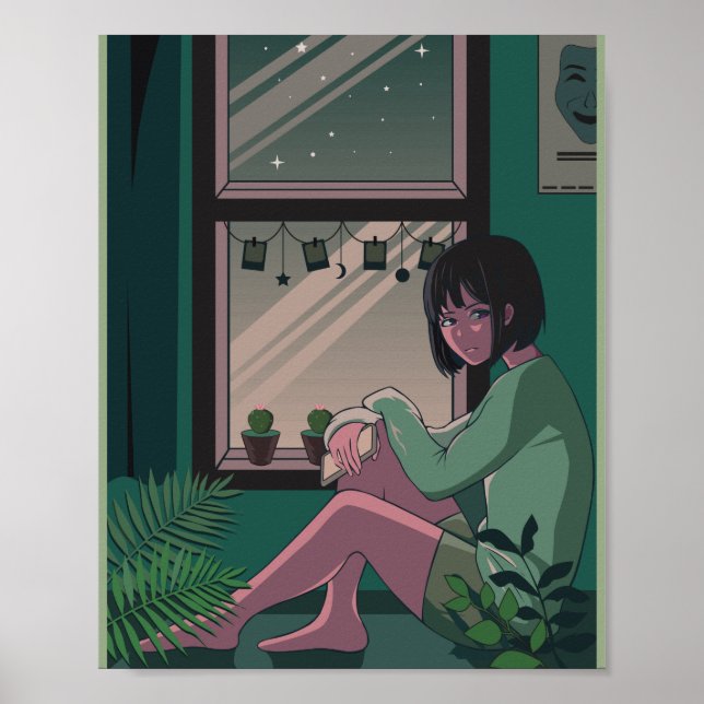 Póster Lofi Anime Art Triste Chica desaparecido (Frente)