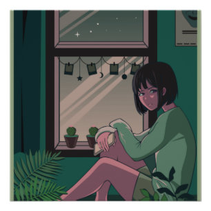 Póster Lofi Anime Art Triste Chica desaparecido