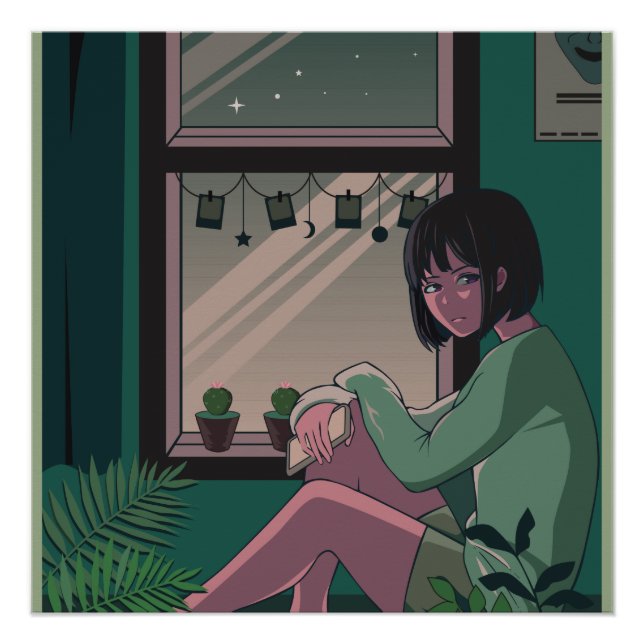 Póster Lofi Anime Art Triste Chica desaparecido (Anverso)