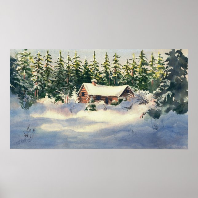 Póster LOG CABIN en NIEVE por SHARON SHARPE (Frente)