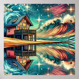 Póster Log Cabin on the Beach Ai Art