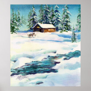 Póster LOG CABIN & STREAM - Canvas Print