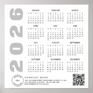 Póster Logo 2026 Calendario Código QR Nombre de la compañ