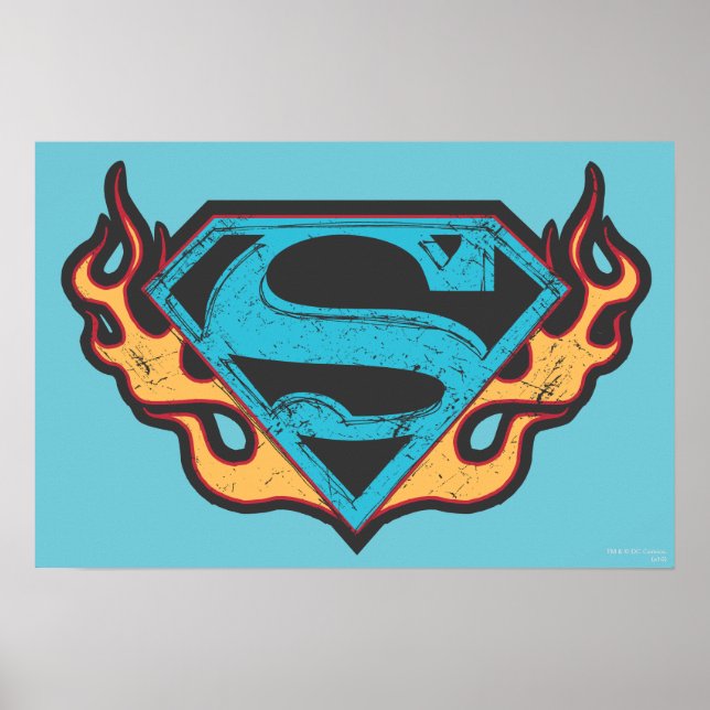 Póster Logo azul superchica con llamas (Frente)