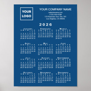 Póster Logo comercial del calendario 2026 y azul de texto