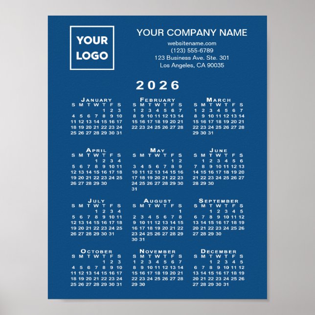 Póster Logo comercial del calendario 2026 y azul de texto (Frente)