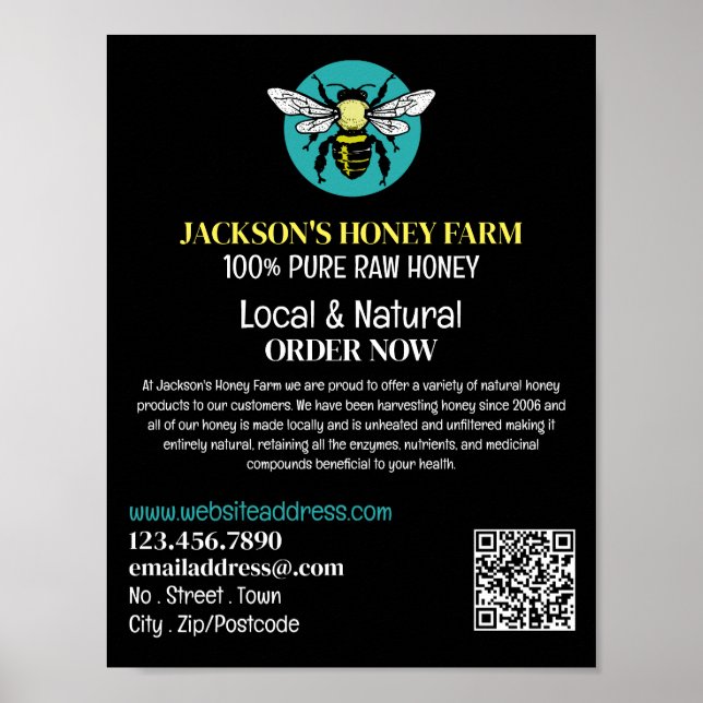 Póster Logo De Abeja Elegante - Publicidad De Abejas, Gra (Frente)
