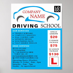 Póster Logo de Blue Car, Escuela de Conducción, Anuncio d