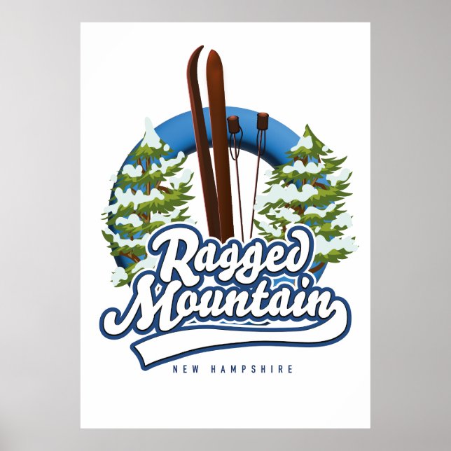 Póster Logo de esquí de Ragged Mountain New Hampshire (Frente)