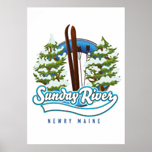 Póster Logo de esquí de Sunday River Newry Maine