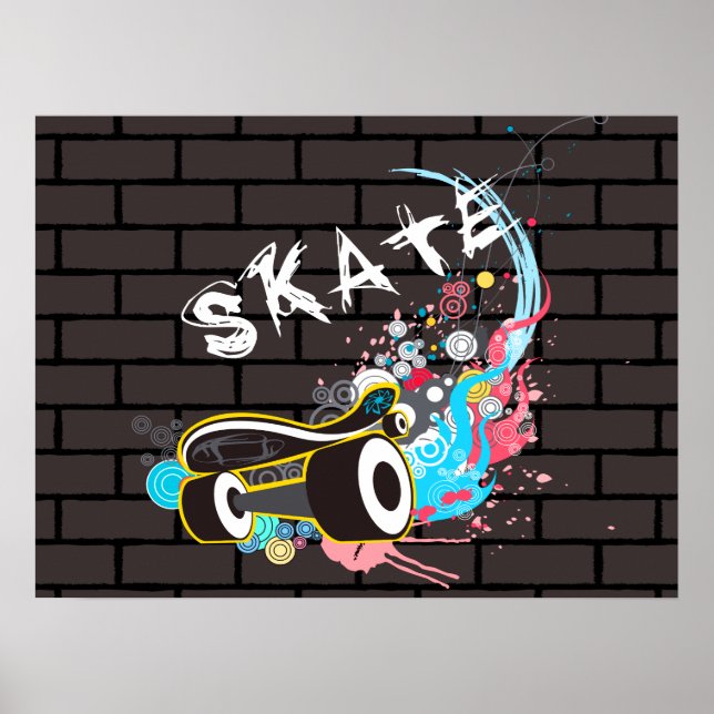 Póster Logo De Graffiti De Muro De Ladrillo Con Tablero (Frente)