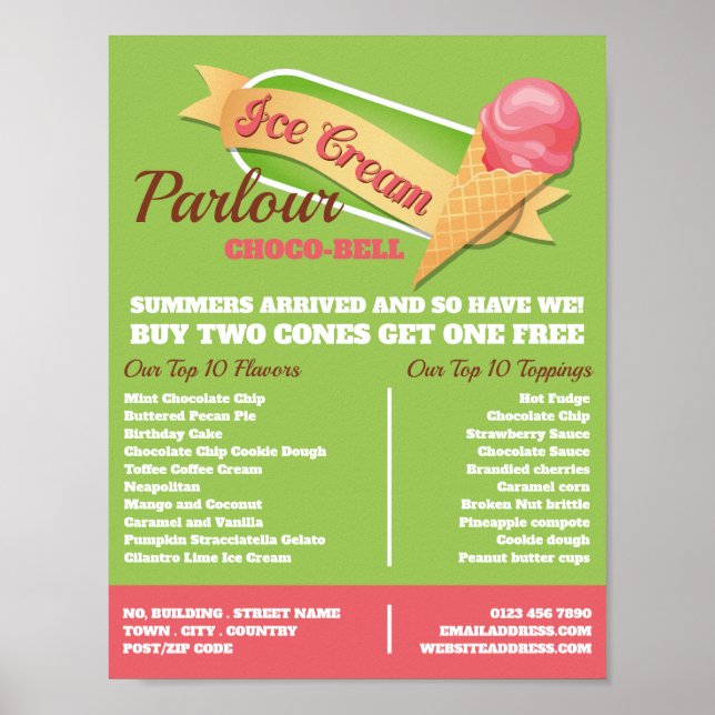 Póster Logo de Ice Cream, anuncio de Ice Cream Parlor (Frente)