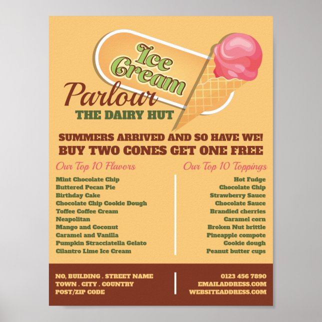Póster Logo de Ice Cream, anuncio de Ice Cream Parlor (Frente)