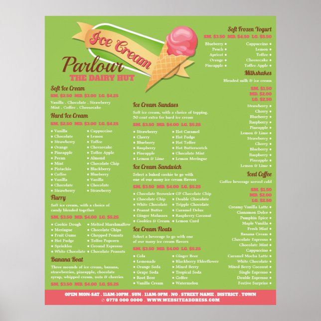 Póster Logo De Ice Cream, Menú De Ice Cream Parlor (Frente)