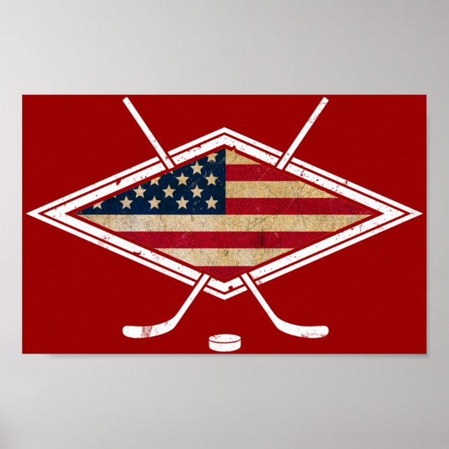 Póster Logo de la Bandera de Hockey de Estados Unidos (Frente)