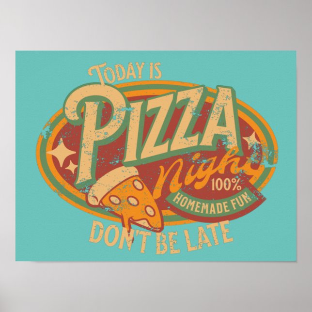 Póster Logo de la fiesta de la Pizza angustiado (Frente)