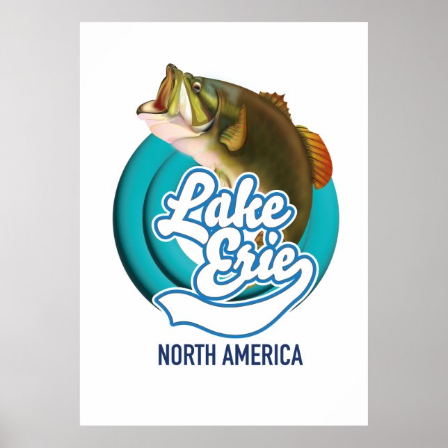 Póster Logo de la pesca en el lago Erie Norteamérica (Frente)