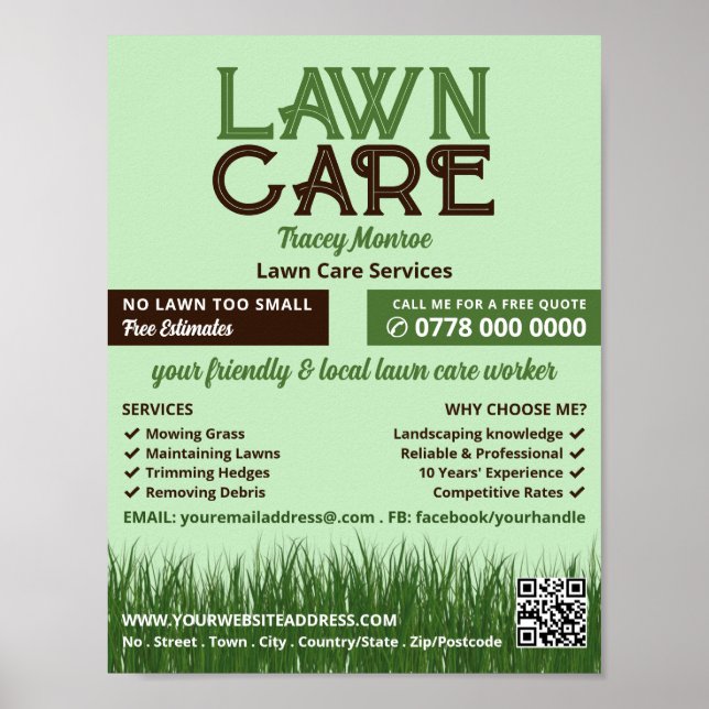 Póster Logo de Lawn Care, Servicios de atención al jardín (Frente)