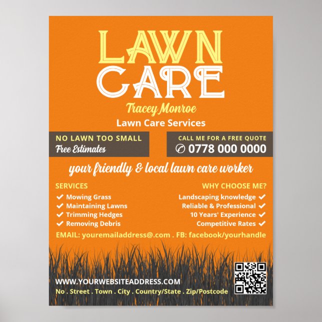 Póster Logo de Lawn Care, Servicios de atención al jardín (Frente)