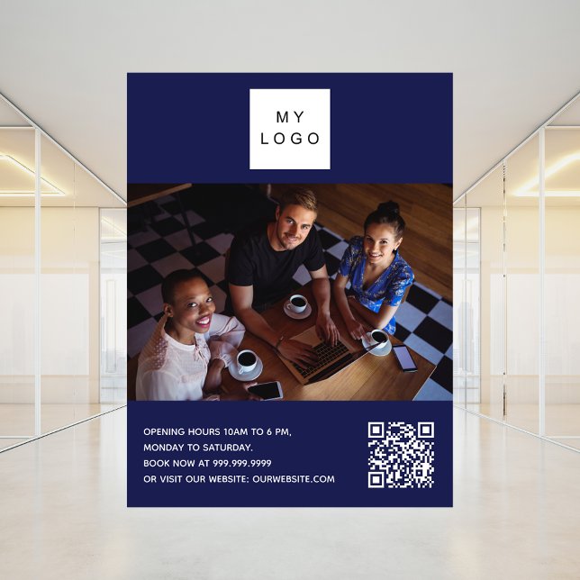 Póster Logo de negocios azul marino foto bienvenida códig (Subido por el creador)