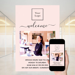 Póster Logo de negocios foto bienvenida oro rosa rubor