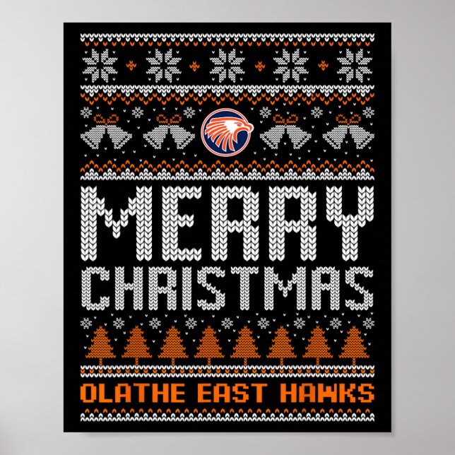 Póster Logo de Olathe East Hawks Feliz Navidad Fea Sweet (Frente)