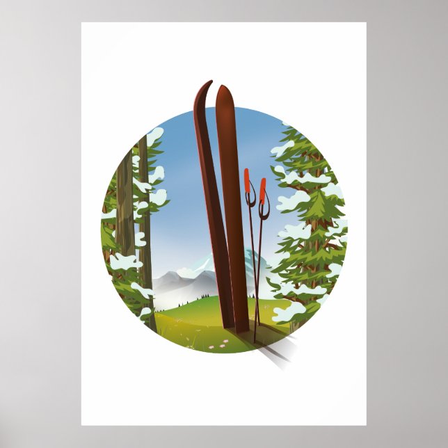 Póster Logo de viaje de esquí retro personalizado (Frente)