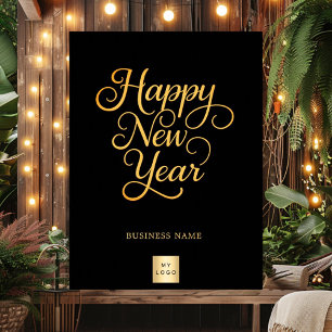 Póster Logo del Black gold business de Año Nuevo Feliz