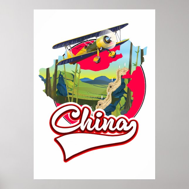 Póster Logo del mapa de viajes de China (Frente)