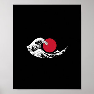 Póster Logo del Restaurante Wave Japonés Círculo Rojo Neg